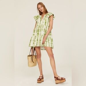 Marie Oliver Kara Dress~ Green Tie-Dye Ruffle Sleeve